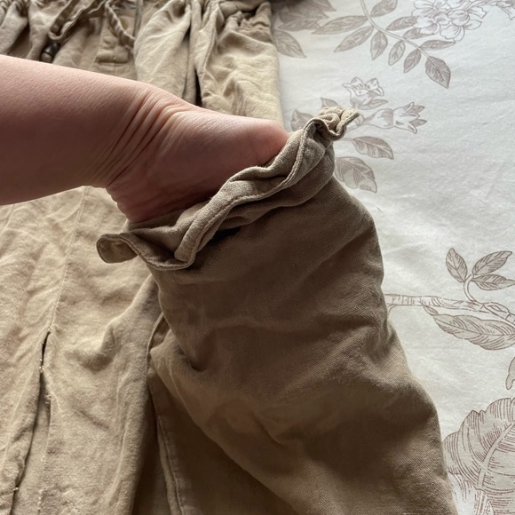 Zara Linen Blend Taupe Utility Midi Dress Small Cargo Drawstring Neutral Beachy - Picture 7 of 12
